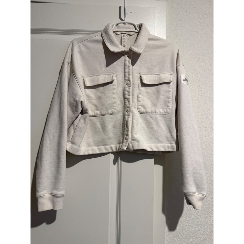 Alo Yoga Glimpse Shacket Ivory Bone White Cropped French Terry Jacket XS